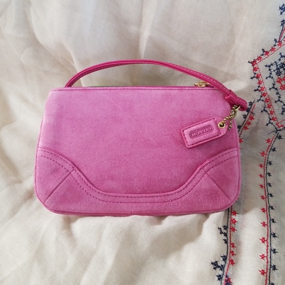 Coach Pink Suede Small Wristlet - Picture 2 of 5